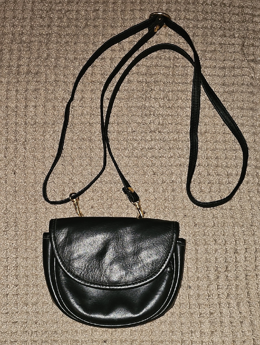 VINTAGE Motorola Black Leather Crossbody Bag with Gold Hardware